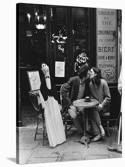 Kissing at Cafe Table, Paris-Peter Turnley-Stretched Canvas
