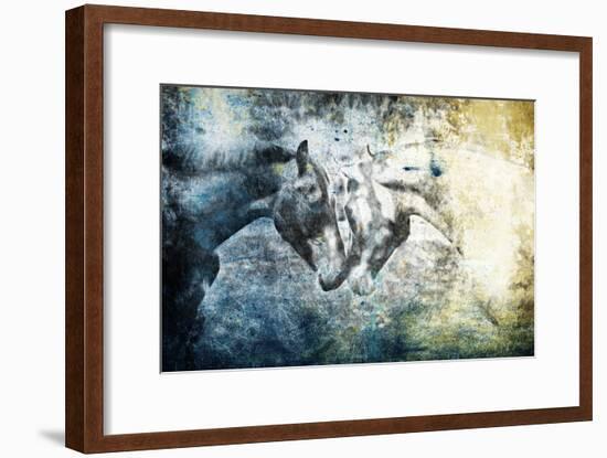 Kissing Blue Horses-Jace Grey-Framed Art Print