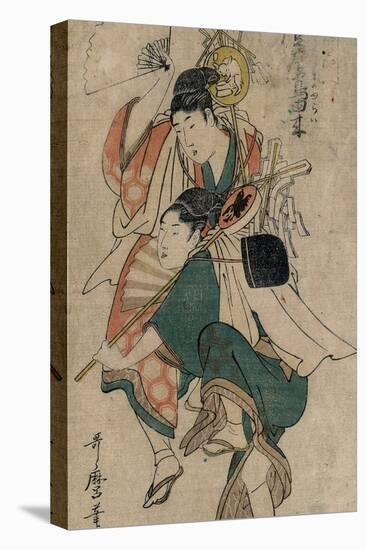 Kitagawa Utamaro; Iseya Magobei / 'New Year dance', ca. 1801, Japanese School, Paper, 325 mm x ...-Kitagawa Utamaro-Stretched Canvas