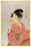 A Young Woman Seated at a Desk, Writing, a Girl with a Book Looks On-Kitagawa Utamaro-Giclee Print