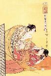 Japan: a Couple, the Man Smoking a Pipe and a Woman Lifting the Mosquito Net-Kitagawa Utamaro-Giclee Print