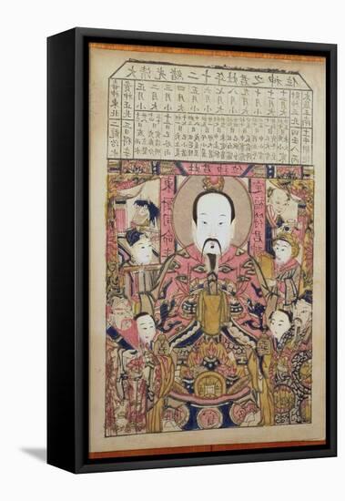 Kitchen God with Lunar Calendar, 1895-Qing Dynasty Chinese School-Framed Stretched Canvas