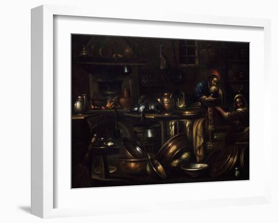 Kitchen Interior, Painting by Gian Domenico Valentino (1639-1715), Italy, 17th Century-Giovan Domenico Valentino-Framed Giclee Print