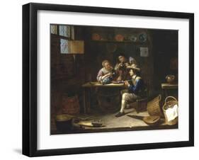 Kitchen Interior with Peasants Smoking and Drinking around a Table, 1655-Gillis van Tilborgh-Framed Giclee Print