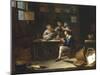 Kitchen Interior with Peasants Smoking and Drinking around a Table, 1655-Gillis van Tilborgh-Mounted Giclee Print