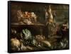 Kitchen Interior with Still Life, Maid by the Fire-Adriaen van Utrecht-Framed Stretched Canvas