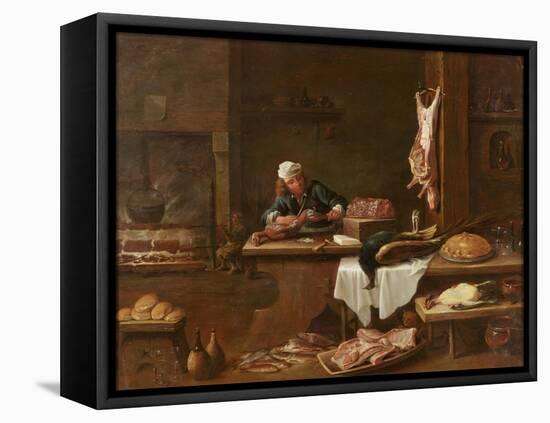 Kitchen of a Dutch Mansion-David the Younger Teniers-Framed Stretched Canvas