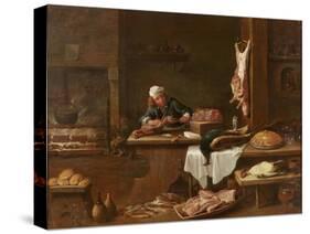 Kitchen of a Dutch Mansion-David the Younger Teniers-Stretched Canvas