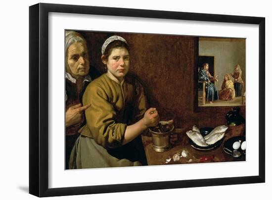 Kitchen Scene with Christ in the House of Martha and Mary, circa 1618-Diego Velazquez-Framed Giclee Print