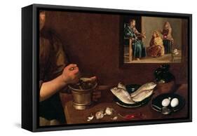 Kitchen Scene with Christ in the House of Martha and Mary-Diego Velazquez-Framed Stretched Canvas