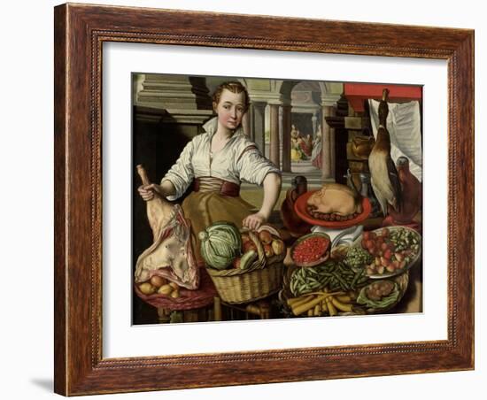 Kitchen Scene, with Jesus in the House of Martha and Mary-Joachim Bueckelaer-Framed Art Print