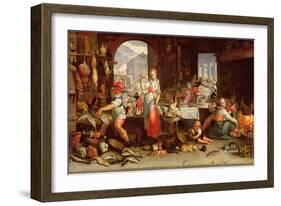 Kitchen Scene with the Parable of the Feast-Joachim Wtewael Or Utewael-Framed Giclee Print