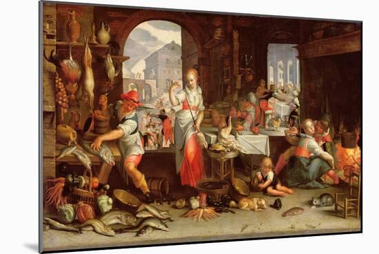 Kitchen Scene with the Parable of the Feast-Joachim Wtewael Or Utewael-Mounted Giclee Print