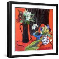 Kitchen Still Life on Red, 2019 (Acrylic)-Ann Oram-Framed Giclee Print