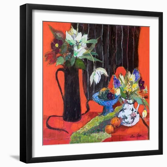 Kitchen Still Life on Red, 2019 (Acrylic)-Ann Oram-Framed Giclee Print