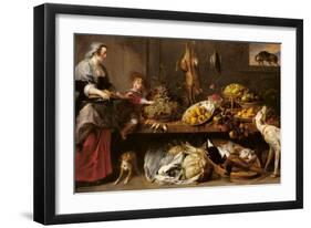 Kitchen Still Life with a Maid and Young Boy-Frans Snyders-Framed Art Print