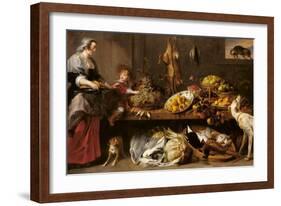 Kitchen Still Life with a Maid and Young Boy-Frans Snyders-Framed Art Print
