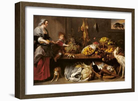 Kitchen Still Life with a Maid and Young Boy-Frans Snyders-Framed Art Print