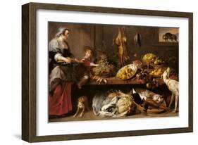 Kitchen Still Life with a Maid and Young Boy-Frans Snyders-Framed Art Print