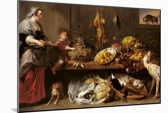 Kitchen Still Life with a Maid and Young Boy-Frans Snyders-Mounted Art Print