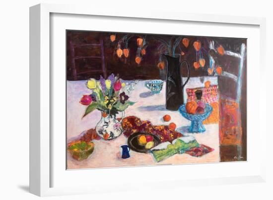 Kitchen Still Life with Chinese Lanterns, 2019 (Acrylic)-Ann Oram-Framed Giclee Print