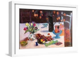 Kitchen Still Life with Chinese Lanterns, 2019 (Acrylic)-Ann Oram-Framed Giclee Print