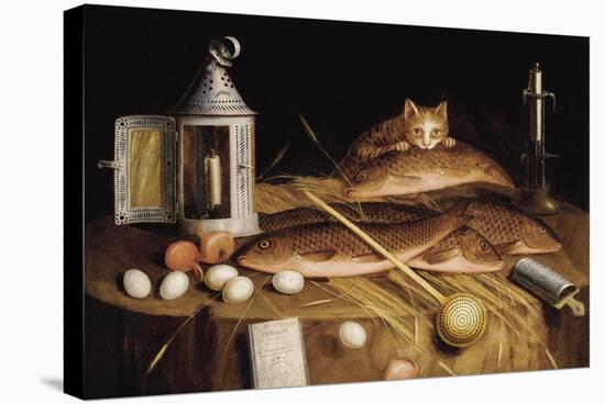 Kitchen Still Life with Fish and Cat-Sebastian Stoskopff-Stretched Canvas