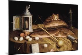 Kitchen Still Life with Fish and Cat-Sebastian Stoskopff-Mounted Art Print