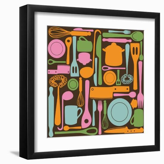 Kitchen Utensils - Seamless Pattern-kytalpa-Framed Art Print