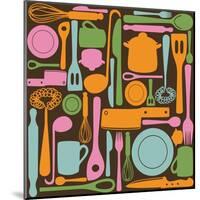 Kitchen Utensils - Seamless Pattern-kytalpa-Mounted Art Print