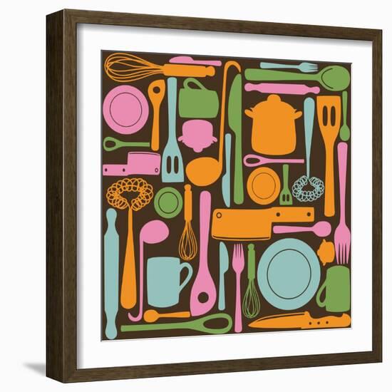 Kitchen Utensils - Seamless Pattern-kytalpa-Framed Art Print