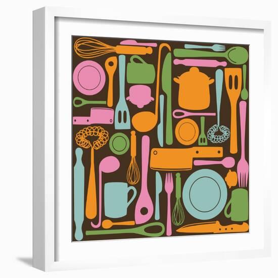 Kitchen Utensils - Seamless Pattern-kytalpa-Framed Art Print