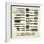 Kitchen Utensils Set-vreddane-Framed Art Print