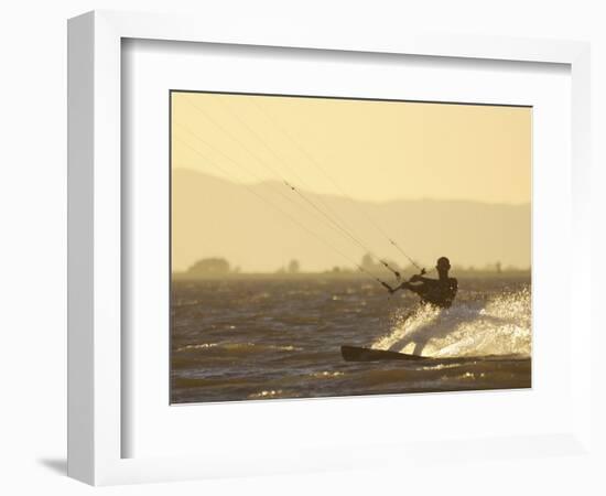 Kite Boarding in the Sacramento River, Sherman Island, Rio Vista, California-Josh Anon-Framed Photographic Print