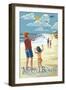 Kite Flyers - Myrtle Beach, South Carolina-Lantern Press-Framed Art Print