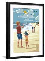 Kite Flyers-Lantern Press-Framed Art Print