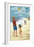 Kite Flyers-Lantern Press-Framed Art Print