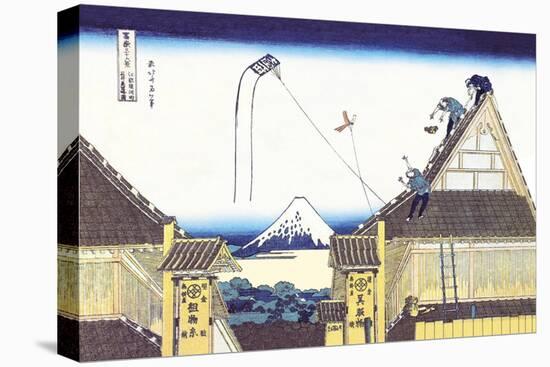 Kite Flying from Rooftop-Katsushika Hokusai-Stretched Canvas