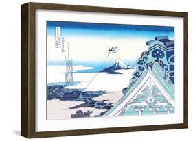 Kite Flying in View of Mount Fuji-Katsushika Hokusai-Framed Art Print