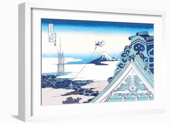 Kite Flying in View of Mount Fuji-Katsushika Hokusai-Framed Art Print