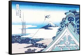 Kite Flying in View of Mount Fuji-Katsushika Hokusai-Framed Stretched Canvas