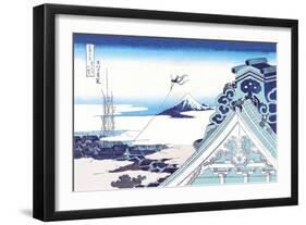 Kite Flying in View of Mount Fuji-Katsushika Hokusai-Framed Art Print