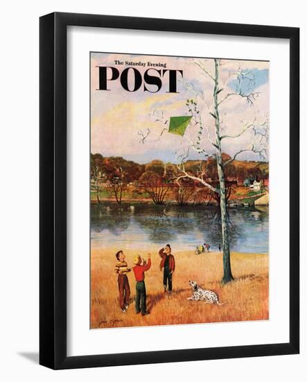 "Kite in the Tree" Saturday Evening Post Cover, March 10, 1956-John Clymer-Framed Giclee Print