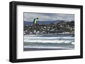 Kite Surfer with Airport in Background, Lyall Bay, Wellington, North Island, New Zealand, Pacific-Nick Servian-Framed Photographic Print