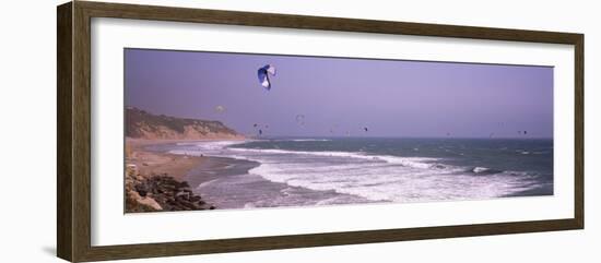 Kite Surfers over the Sea, Waddell Beach, Waddell Creek, Santa Cruz County, California, USA-null-Framed Photographic Print