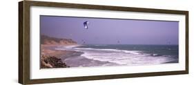 Kite Surfers over the Sea, Waddell Beach, Waddell Creek, Santa Cruz County, California, USA-null-Framed Photographic Print