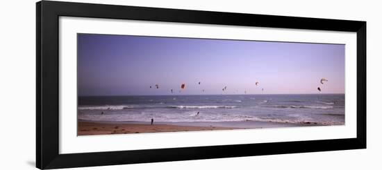 Kite Surfers over the Sea, Waddell Beach, Waddell Creek, Santa Cruz County, California, USA-null-Framed Photographic Print