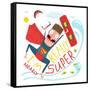 Kite Surfing Caricature Superhero Character Happy Jump. Hero Funny Humor Illustration, Kite and Boa-Popmarleo-Framed Stretched Canvas