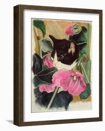 Kitten and Hollyhocks-Anne Robinson-Framed Giclee Print