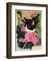 Kitten and Hollyhocks-Anne Robinson-Framed Giclee Print